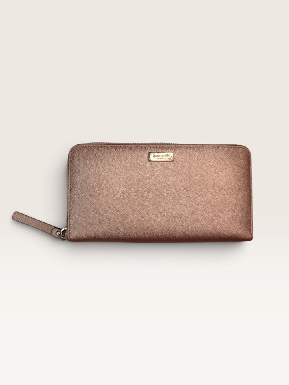 Kate Spade Neda Laurel Way Zip Around Continental Wallet Bronze Rose Gold Metall